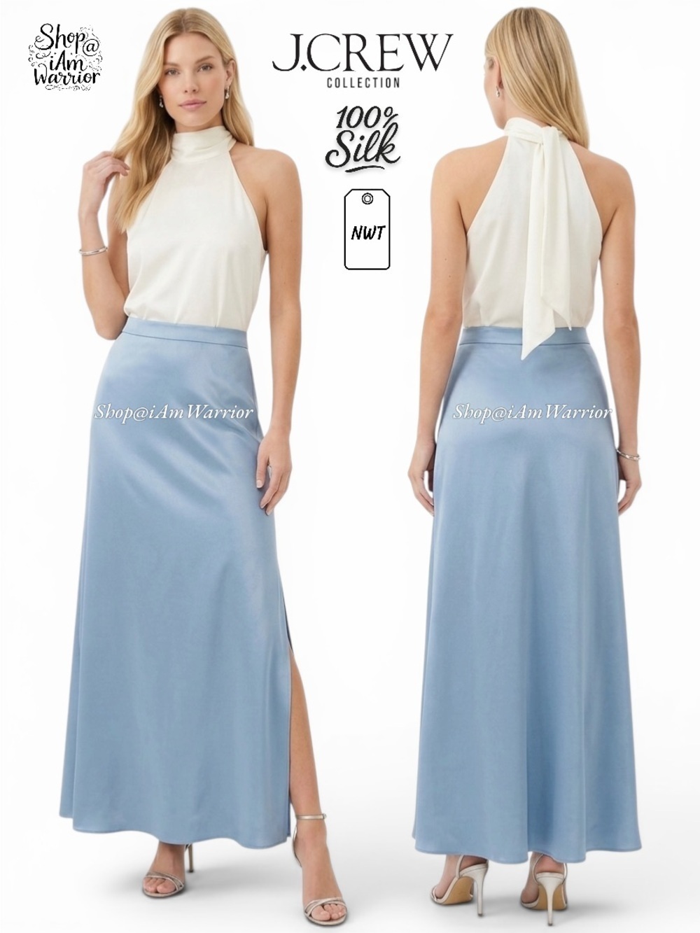J.Crew Collection NWT sky blue fluid silk charmeuse maxi skirt  *shop@iamwarrior